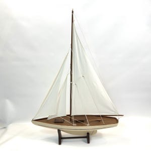 Vintage Wood Model Yacht, Handcrafted Sail boat Decor, 84cm