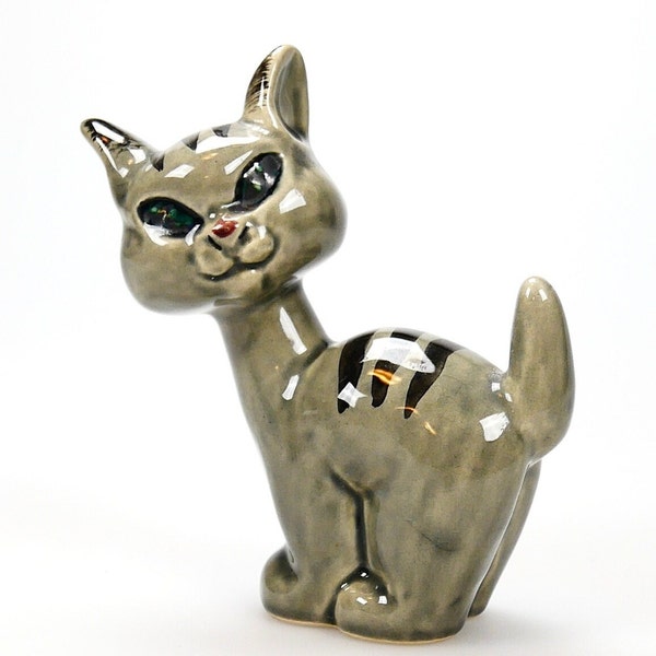 Vintage Ceramic Cat Figurine - Grey Tabby Syco pottery Sweden - Handmade 1959 - Anita Nylund Design