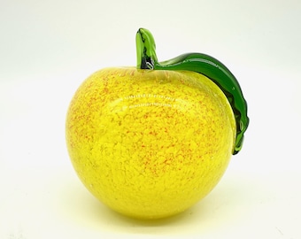 Glass Apple Fruit Sculpture – Hand-Blown Yellow, Kosta Boda