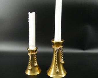 Vintage Brass Candleholders – Set of 2 with Rope Design