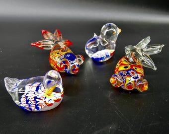 Vintage Murano-Style Millefiori Glass Animals – Mid Century Art Glass Figurines