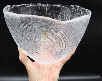 ヴィンテージ スクルフ スウェーデン製ガラスボウル – ミッドセンチュリーデザイン、ラベル付き – 直径20 cm