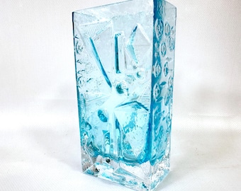 Mid-Century Ice Blue Glass Vase by Josef Schott – Vintage Geometric design, 1960s
