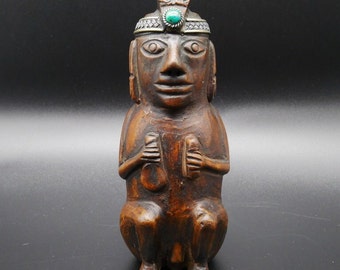 Mid Century Inka/Mayan Folk Art Ceramic Figurine - Tiki Character statue sculpture