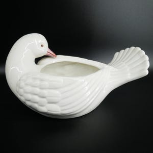 Vintage Ceramic Swan Figurine - Italian Porcelain Planter, Candleholder, Trinket Box - Hand Painted Bird Decor