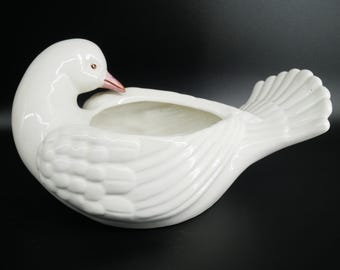 Vintage Ceramic Swan Figurine - Italian Porcelain Planter, Candleholder, Trinket Box - Hand Painted Bird Decor