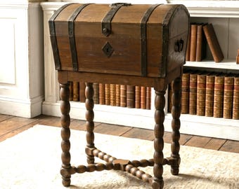 Bobbin Leg Wooden Chest, Rustic Antique Storage Chest