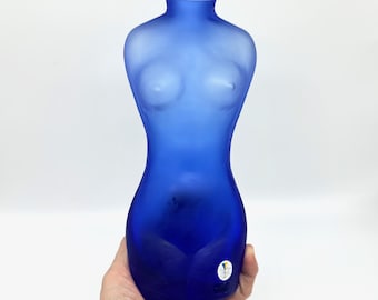 Vintage Blue Glass Female Torso Sculpture Vase – 1970s Scandinavian Design, Sea Glasbruk Sweden