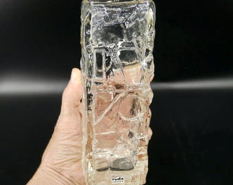Large vintage ruda clear glass vase | brutalist design sweden (1960s)