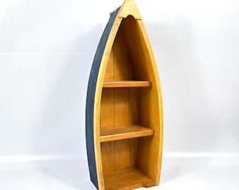 Nautical Wooden Boat Shelf – Coastal Beach House Storage Decor