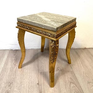 Modernist Hollywood Regency Side Table – Vintage Console table with Marble Top, Gold Gilt Accents