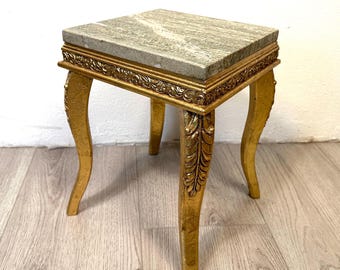 Modernist Hollywood Regency Side Table – Vintage Console table with Marble Top, Gold Gilt Accents