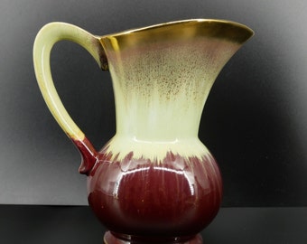 Vintage German Bay Keramik Ceramic Vase - Modern Purple, Cream, and Gold Jug