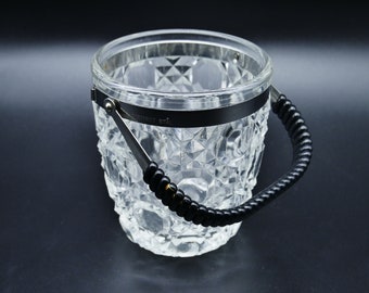 Cut Glass Crystal Ice Bucket, Vintage Retro design, MCM Barware Bar Decor