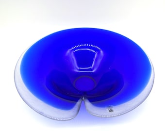 Mats Jonasson Glass Bowl – Blue Art Glass, Sweden Collectible, 24 cm