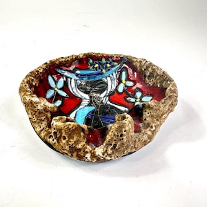 Portrait Ceramic Bowl, Signed Norri Studio Pottery, Mid Century Lava Glaze Art