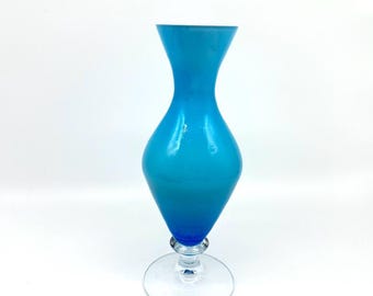 Scandinavian blue opaline glass vase: 1960s ryd style art glass