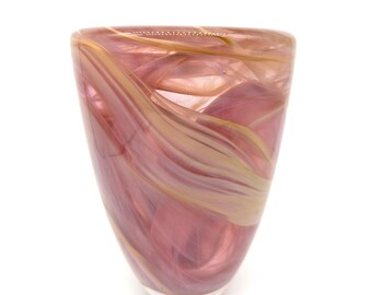 Kosta Boda Atoll Pink Glass Vase: 90s Swedish Art Glass by Anna Ehrner