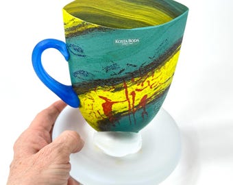 Kosta Boda Teacup Sculpture – Kjell Engman Signed Swedish Art Glass, 1980s Collectible
