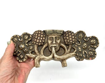 Green man wall plaque – 1996 historic impressions cast sculpture – medieval forest spirit decor