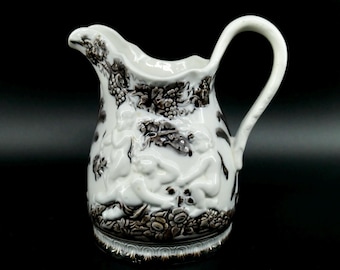 Vintage Brown & White Porcelain Jug, 1940s Gefle Ceramic Pitcher