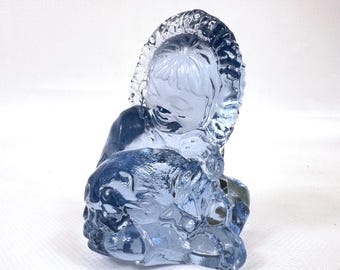 Kosta boda glass sculpture – paul hoff eskimo child with seal, vintage swedish art glass
