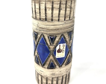 Geometric Pattern Blue Pottery Vase – Swedish Syco Design by Siv Jacob