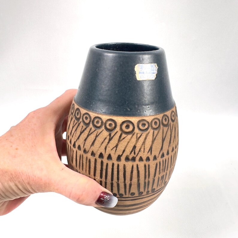 Steengoed vaas Lisa Larson, blauw glazuur, Gustavsberg Studio, jaren 60, Zweden afbeelding 11