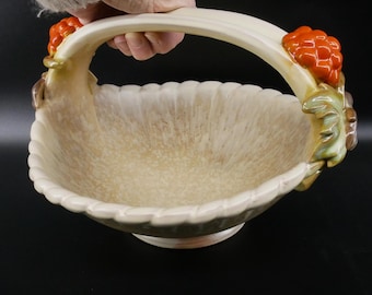 1930s Carstens Georgenthal Art Deco Ceramic Decorative Bowl with Grape Design – Vintage Autumn Decor