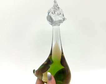 Vintage Glass Cat Sculpture – Green & Amber Tones – 22 cm