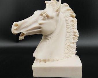 Marble Horse Head Bookend – Greek Statue Sculpture, 1970s Home Decor