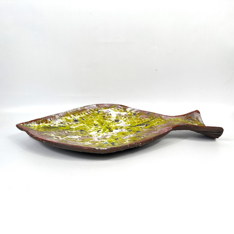 Studio Pottery Fish Platter, Handcrafted Ceramic Serving Dish, Mid Century Folk Art Decor image 7