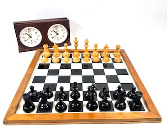 Vintage Wooden & Glass Chess Set – Classic Mid-Century Game Board with Wooden Pieces