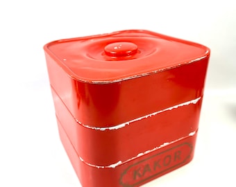 Vintage Swedish Red “Kakor” Stackable Cookie Tin –  Metal Storage Box, 1950s