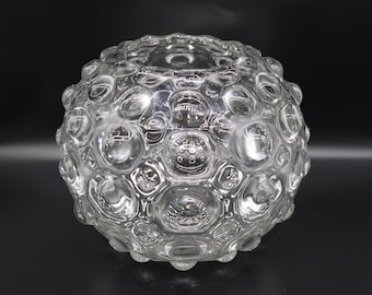 Vintage Textured Glass Bubble Bowl – Large Mid-Century Orb Vase, Scandinavian Style, 22 cm