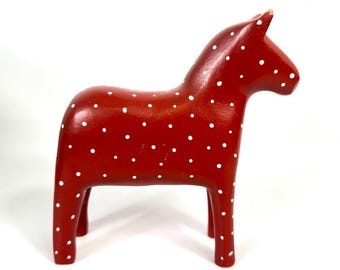 Vintage swedish dala horse – hand-painted red with white polka dots, 1970s folk art