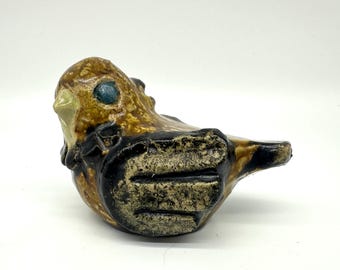 Vintage swedish pottery bird – willy fischer for ego stengods, 1960s studio art figurine