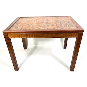Mid Century Side Table, Copper Top Table, Danish Design, Geometric Pattern, 1970s
