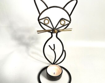 Vintage scandinavian cat candleholder – gunnar ander iron design, 1950s