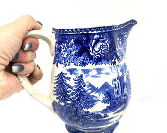 Milk jug / pitcher, blue & white porcelain, arabia maisema, finland, 1955