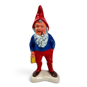 Vintage svensk tomte med lykta, Kinna Produkter kritfigur, 1960-tals folkdekor