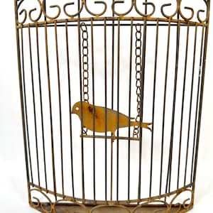 Metal birdcage wall decor – rustic half cage with bird, 41cm image 4