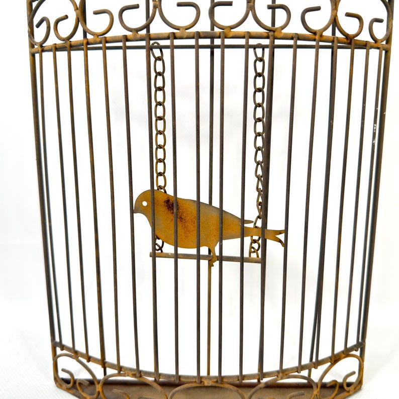 Metal birdcage wall decor – rustic half cage with bird, 41cm image 4