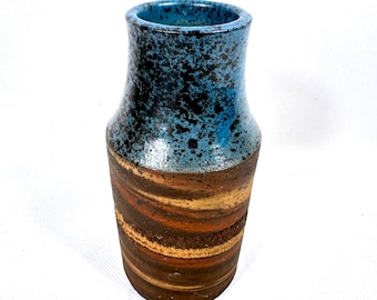 Danish Studio Pottery Vase – Handmade Art Ceramic, Earth & Ocean Glaze, Signed