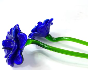 Hand-Blown Glass Flowers – Cobalt Blue, Scandinavian Art Glass, 40 cm