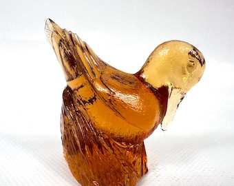 Amber Glass Duck – Vintage Kosta Boda Paul Hoff Art Glass, Handmade Swedish Bird Figurine
