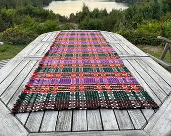 Swedish Woven Table Runner, Scandinavian Overshot Weave