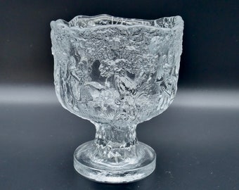 Vintage Kosta Boda clear glass compote bowl Rhapsody Midsummer dance designed by Kjell Engman