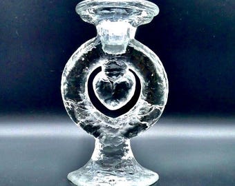 Vintage Art Glass Heart Candleholder – Ice Block Candlestick by Staffan Gellerstedt for Pukeberg, Sweden