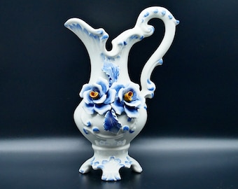 Vintage Capodimonte Porcelain Pitcher Vase: Italian Floral Decor